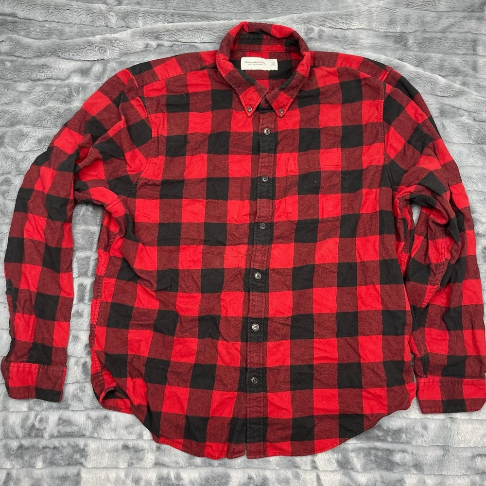 Abercrombie & Fitch Mens XXL Red Black Buffalo Plaid Soft Flannel Shirt 8067